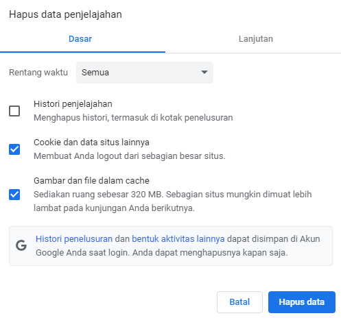 hapus data penjelajahan chrome