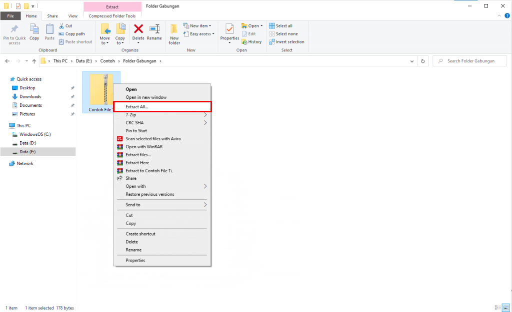 cara unzip file di windows langsung