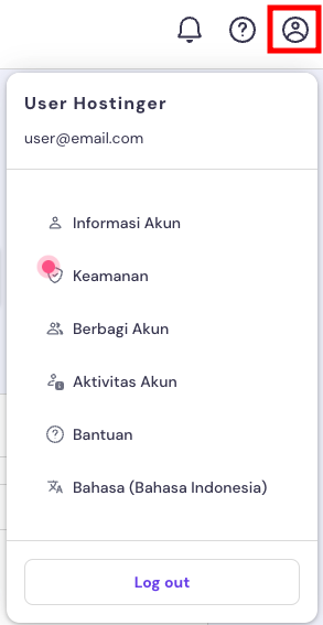 tampilan opsi yang tersedia di menu akun