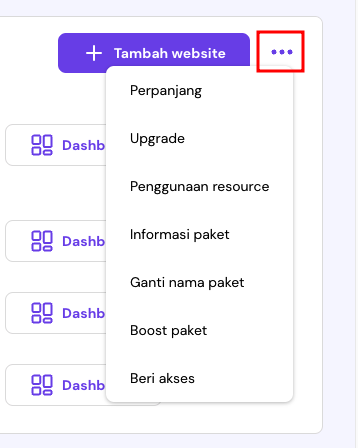 tampilan opsi dalam menu titik tiga hosting