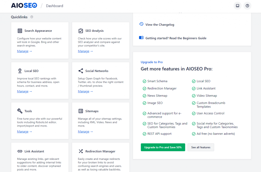 dashboard aioseo di wp