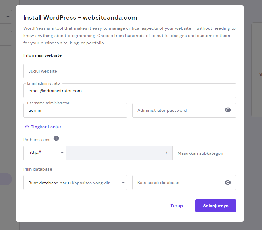 This image has an empty alt attribute; its file name is form-install-wordpress.png