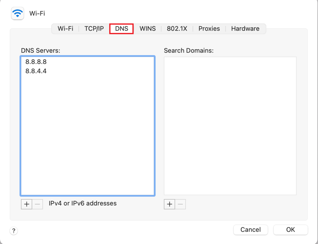 setting dns server di macos