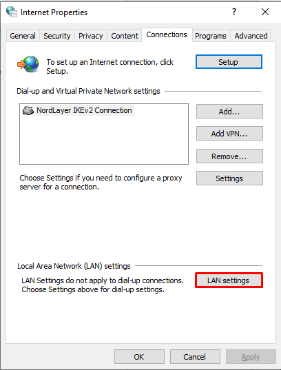 lan settings di windows