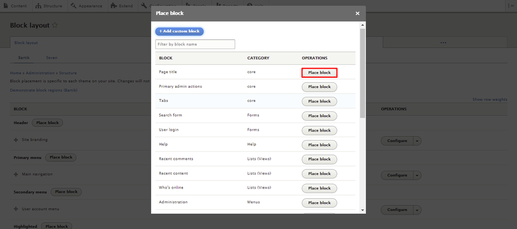 Menempatkan block Drupal