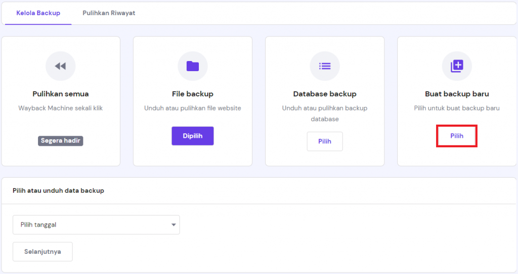 buat backup baru di hpanel