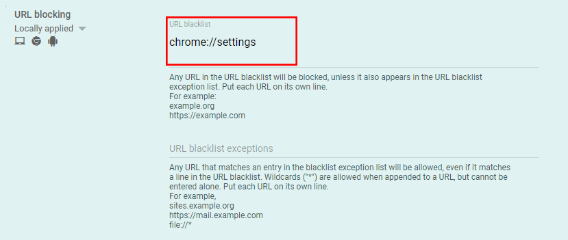 contoh blokir URL di Google Admin Console