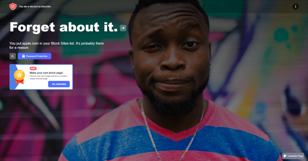 halaman pemberitahuan BlockSite