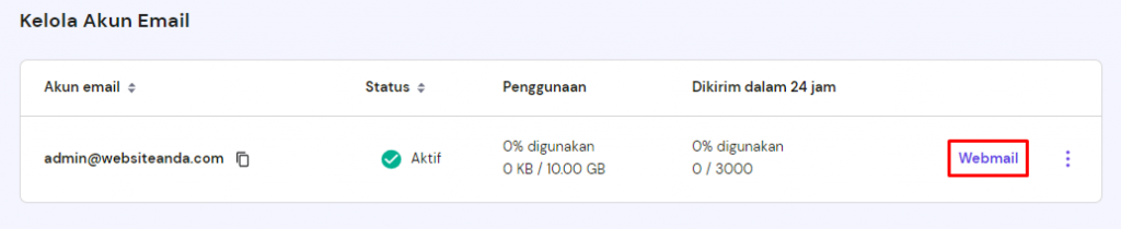 memilih webmail di hpanel