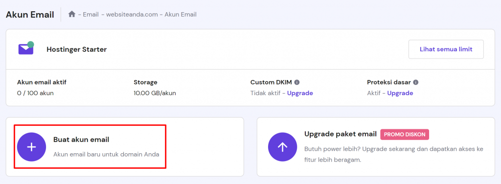 membuat akun email baru di hpanel sebagai persiapan cara memindahkan email