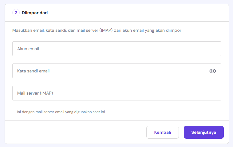 mempersiapkan proses impor email untuk imap