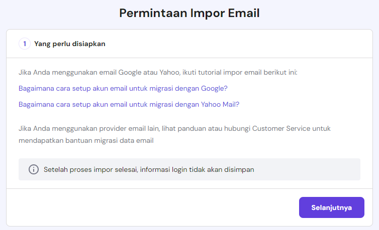 pop-up persiapan sebelum mengimpor email di hpanel