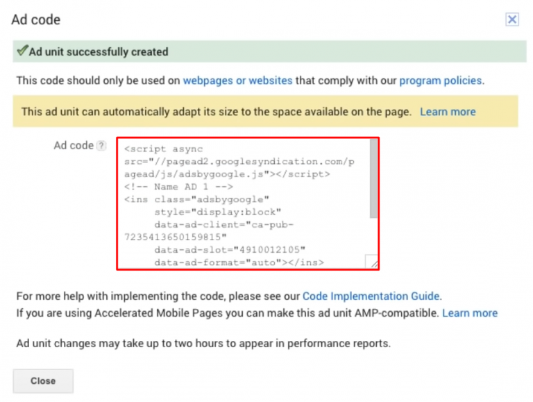 kode iklan untuk menampilkan google adsense