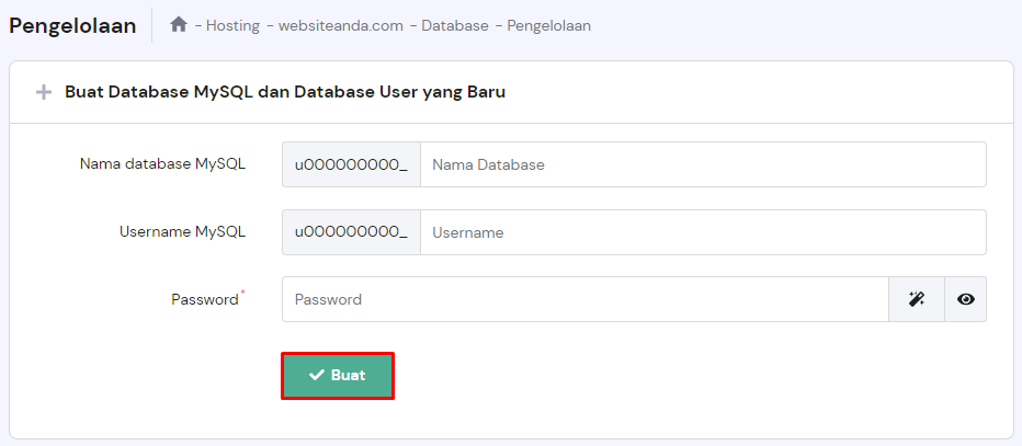 membuat database baru di hpanel