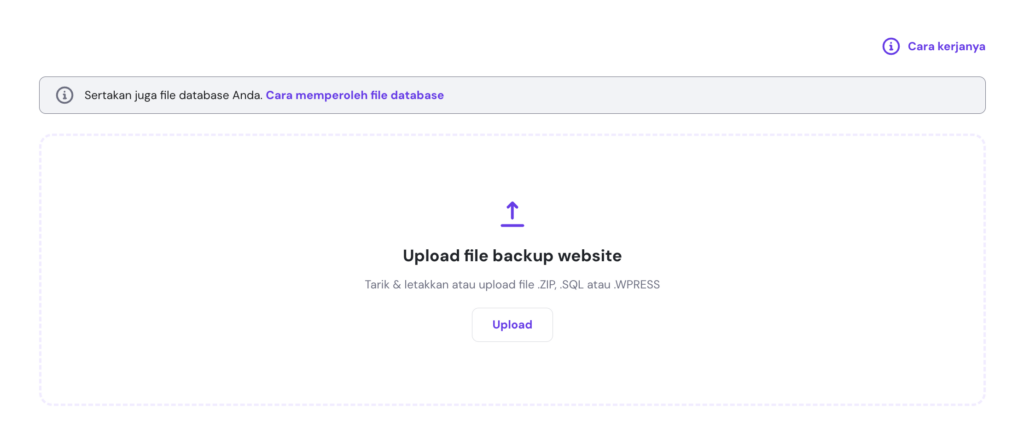 memilih opsi untuk mengupload file backup dalam cara pindah hosting website