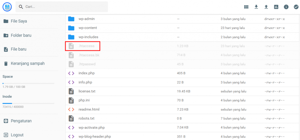 File .htaccess pada File Manager Hostinger