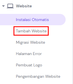 Pilihan Tambah Website di hPanel