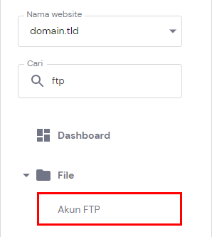 menu akun ftp di sidebar kiri hpanel