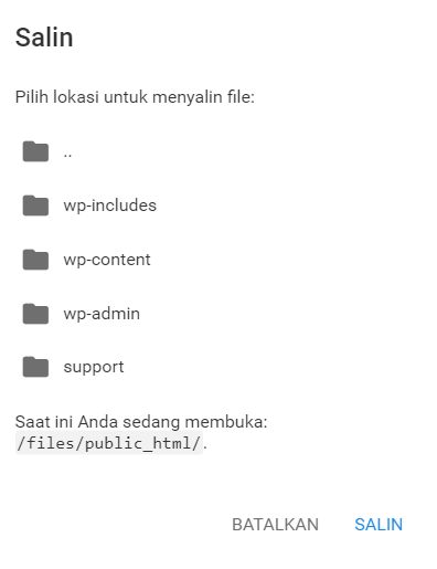Pilihan path folder domain baru di pop up Copy file File Manager hPanel
