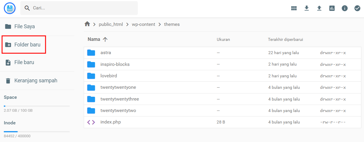 Ikon folder baru di hPanel