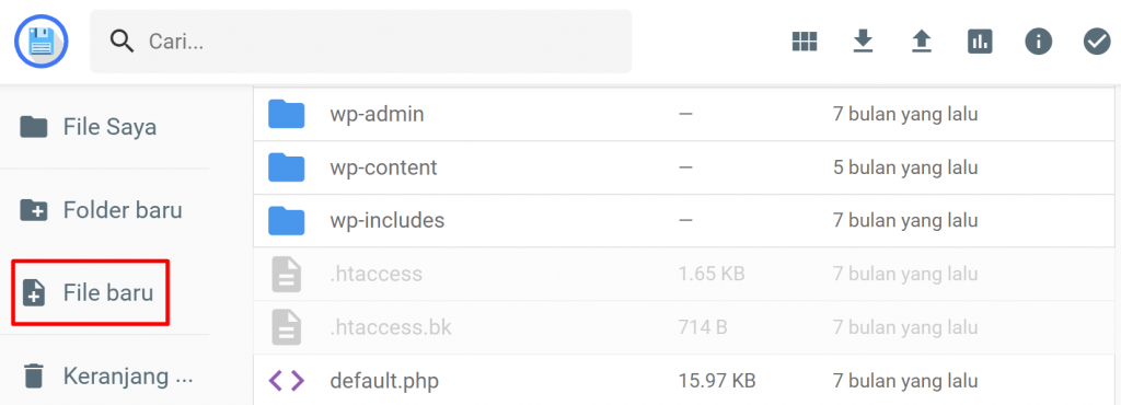 memilih file baru di file manager hostinger