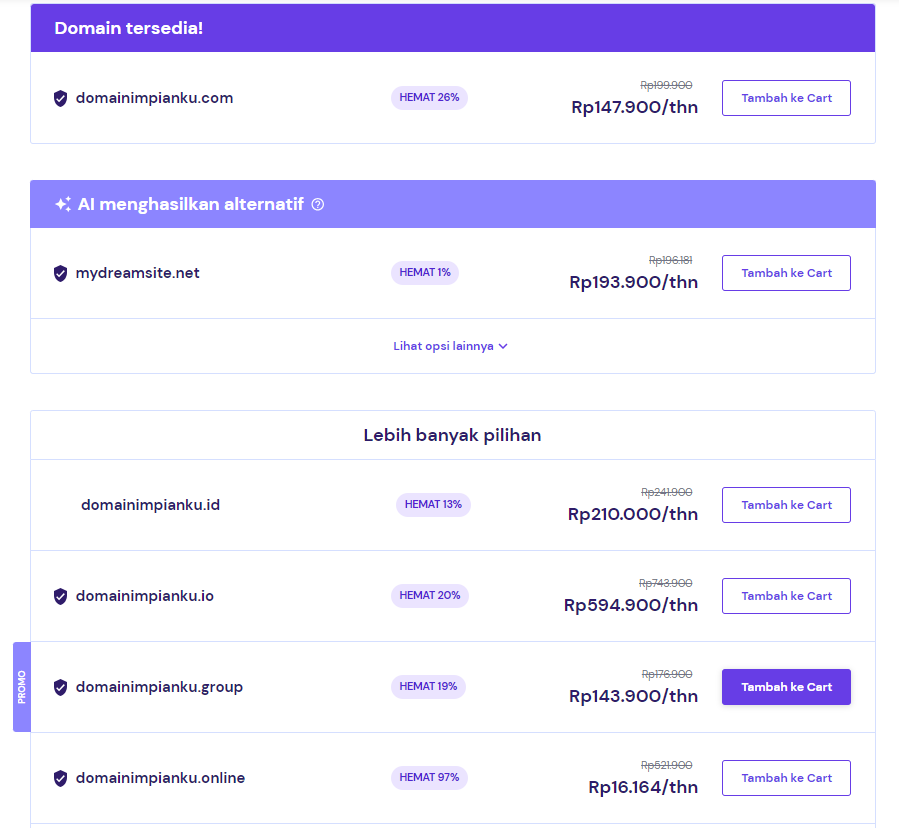 daftar domain yang diinginkan
