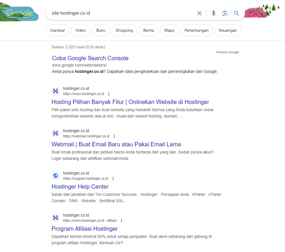 mengecek apakah website sudah terindex setelah submit url google