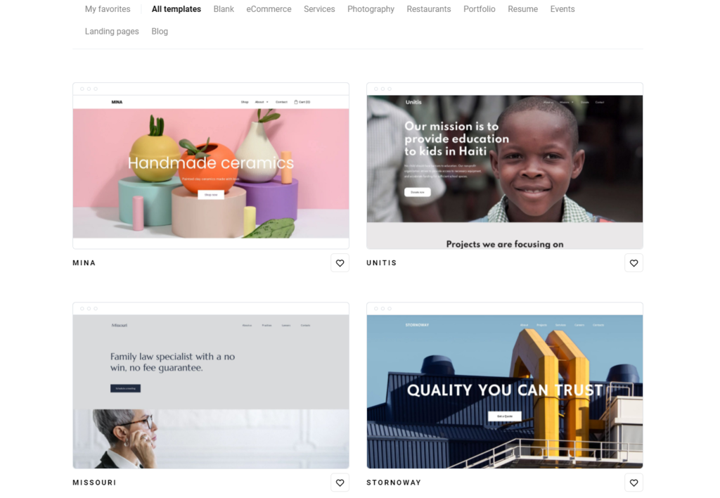 template yang disediakan oleh website builder