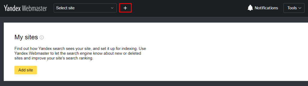 tombol untuk menambahkan url di yandex webmaster