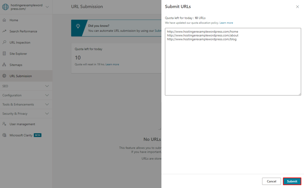 url bing webmaster tools