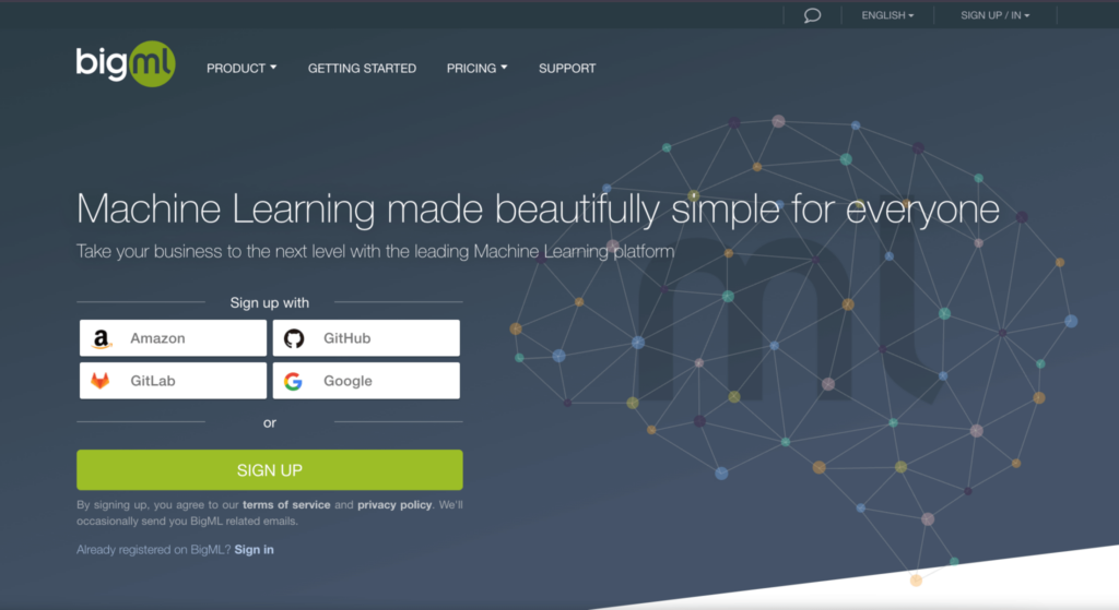 homepage bigml platform analisis data
