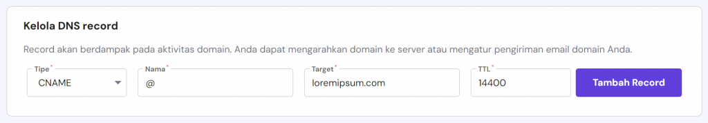 proses menambahkan cname record di hpanel