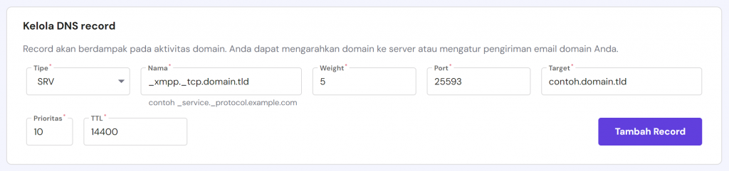 menambahkan srv record