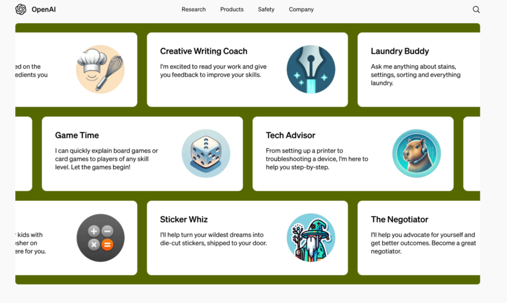 halaman openai menampilkan mockup gpt kustom