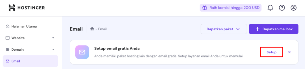 setup email gratis hostinger di hpanel