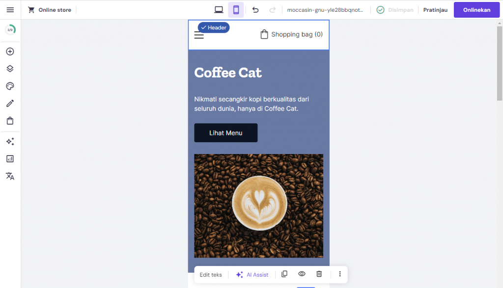 tampilan seluler yang dihasilkan situs web ai untuk membuat website