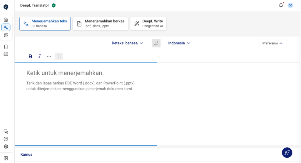 halaman tool penerjemah deepl