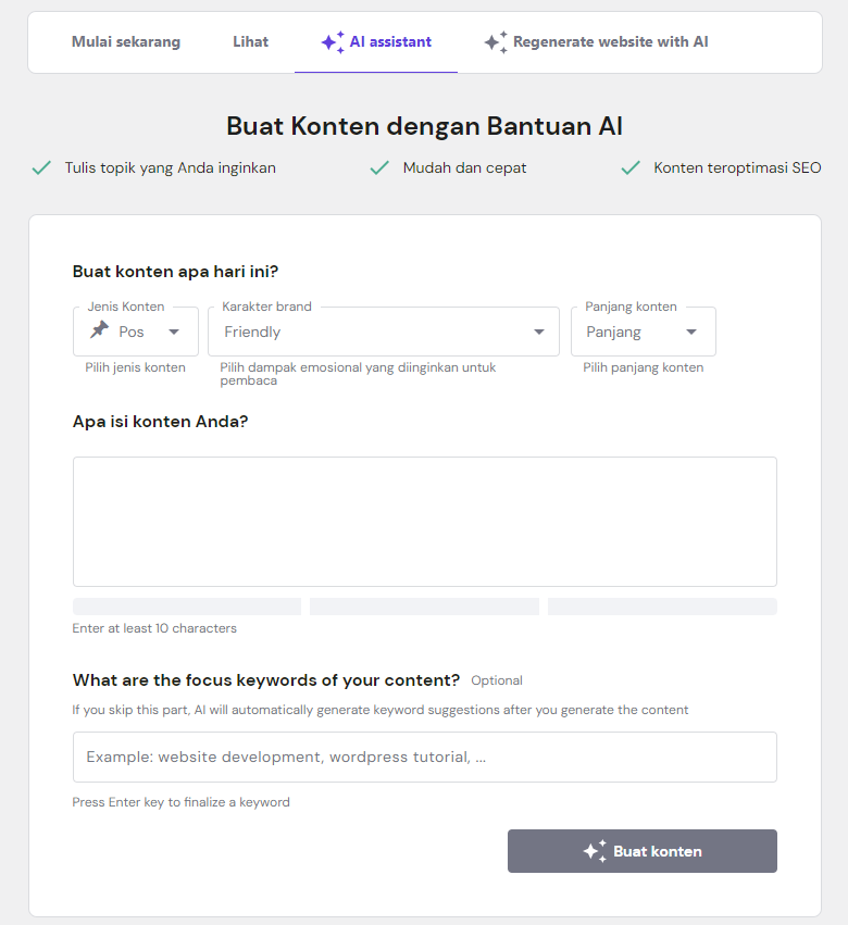 plugin ai assistant hostinger, salah satu plugin ai untuk wordpress terbaik