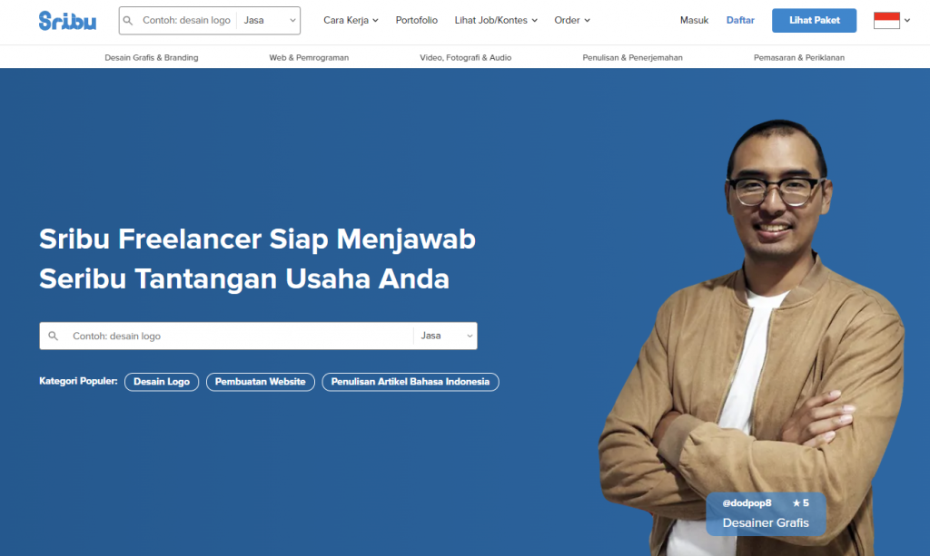 tampilan homepage website sribu