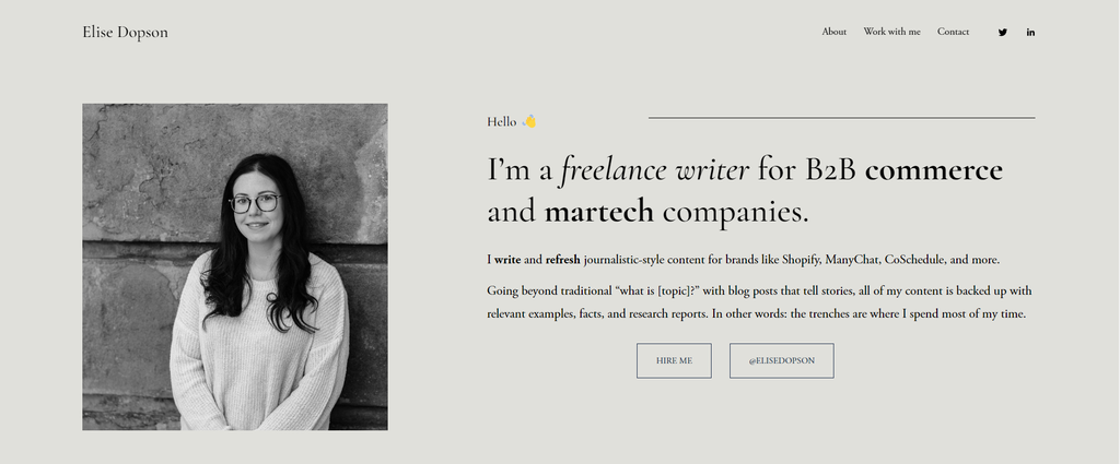 website penulis freelance Elise Dopson