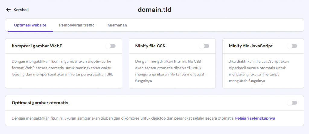 opsi optimasi website di hpanel