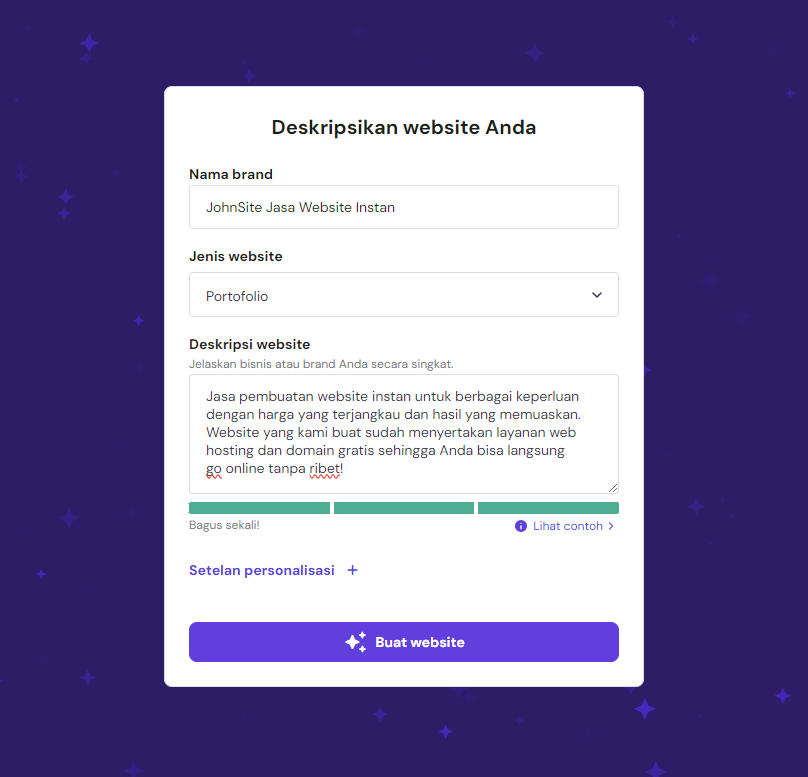 menuliskan deskripsi website di hostinger website builder