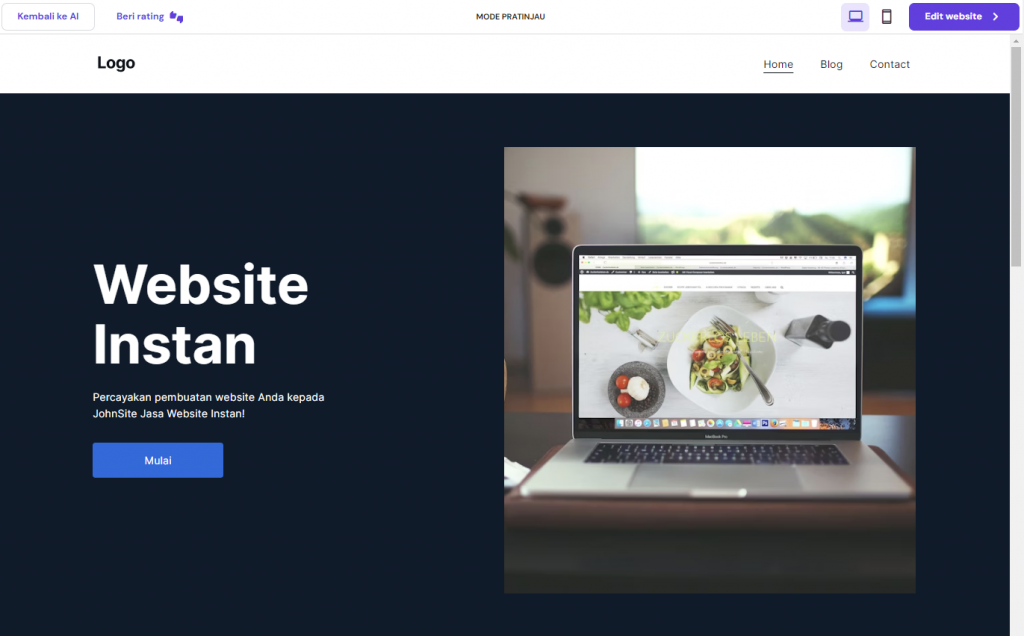 mode pratinjau website yang dihasilkan hostinger website builder