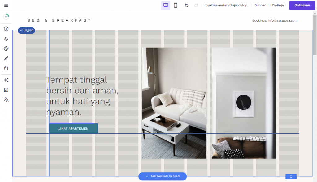 pedoman grid di editor situs Hostinger Website Builder