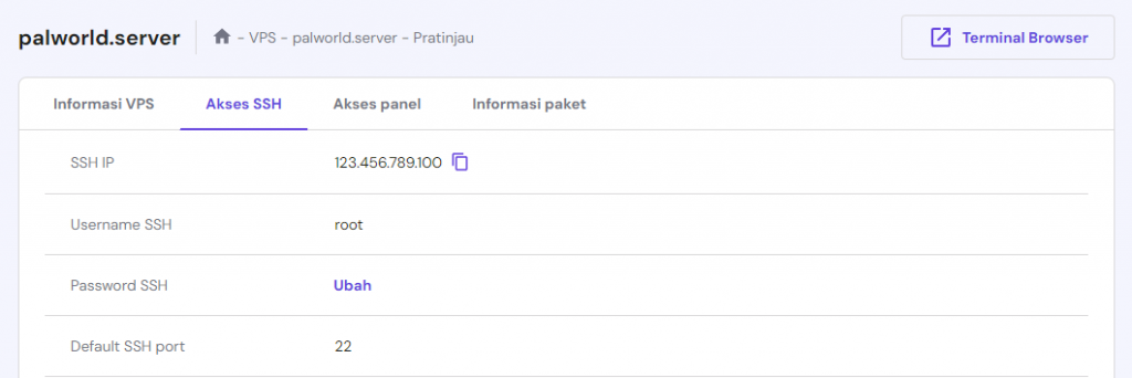 detail akses ssh di hpanel