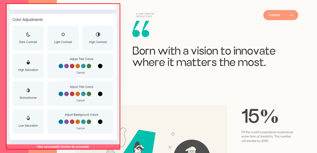fitur aksesibilitas di website Display menampilkan penyesuaian warna