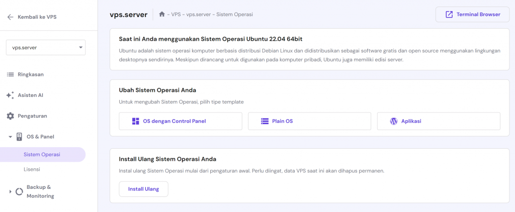 menu sistem operasi os vps di hpanel