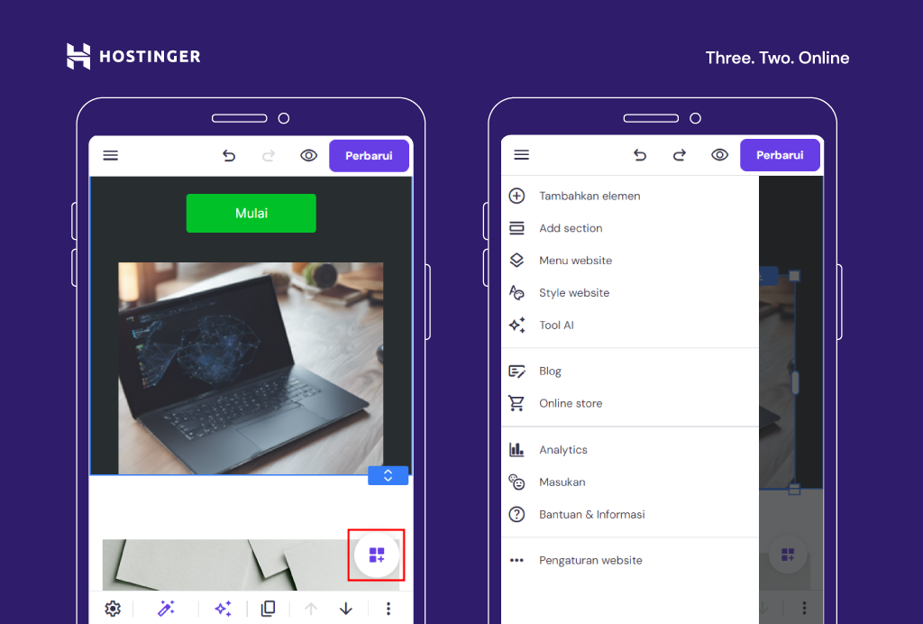 memilih tombol kustomisasi website