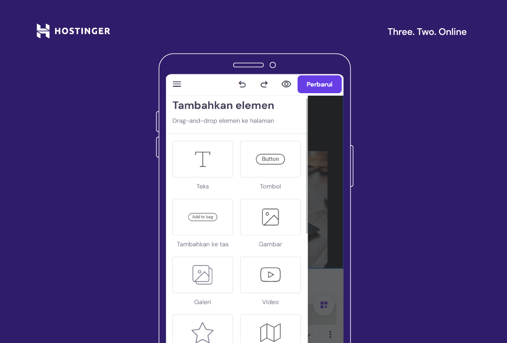 memilih menu tambahkan elemen di website builder hostinger