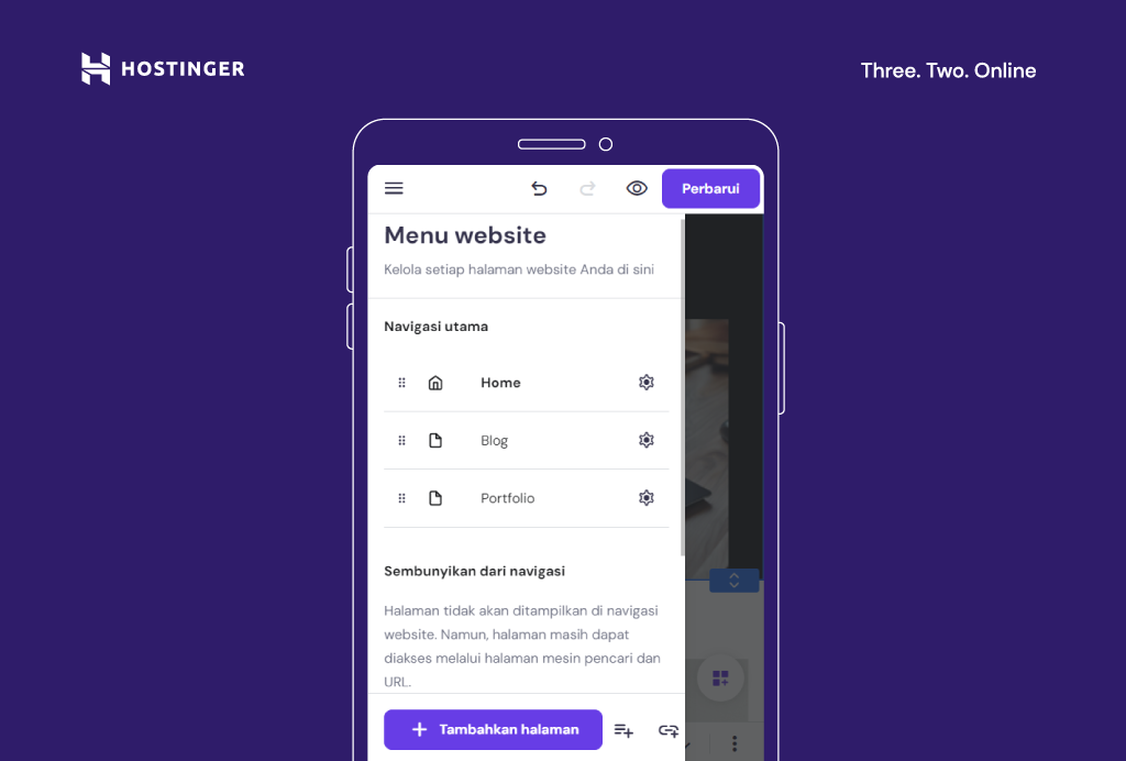 menu website untuk menambahkan dan mengatur halaman